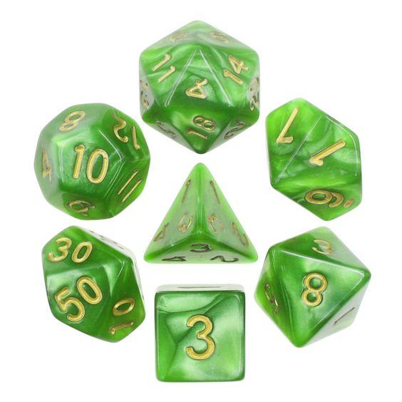 Light Green with Gold Numbers Pearl 7pcs Dice Set | Gear Gaming Fayetteville